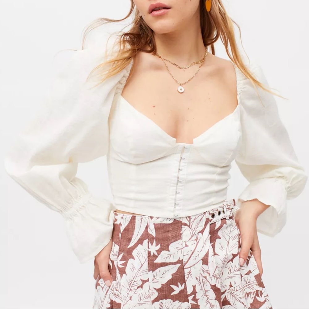 $69 Urban Outfitters S Jayden Hook & Eye Blouse Bustier Top Boho Cotton